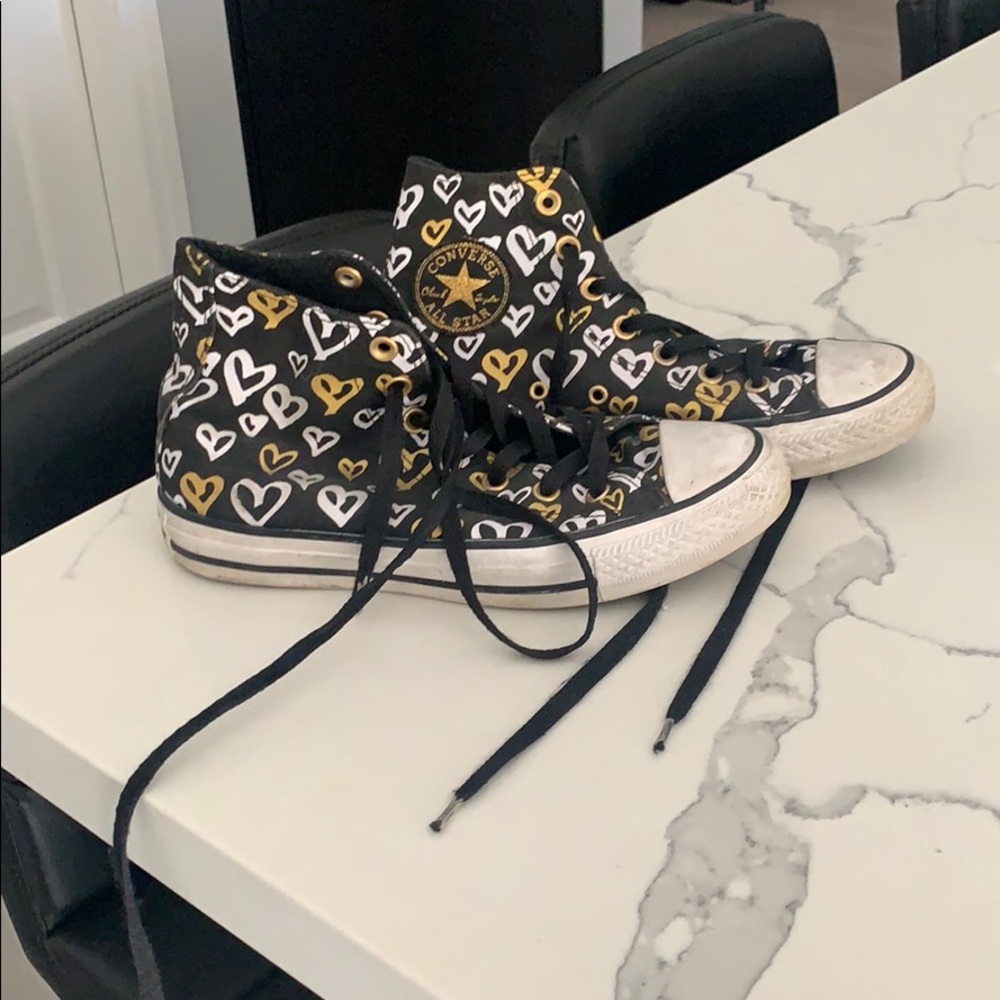 fairly worn gold and silver heart converse